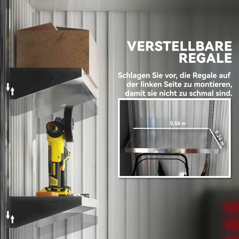 Abri jardin adossable Acier Rangement extérieur avec étagères Gris 161x95cm - ComfortXL Outdoor Living - Image 5