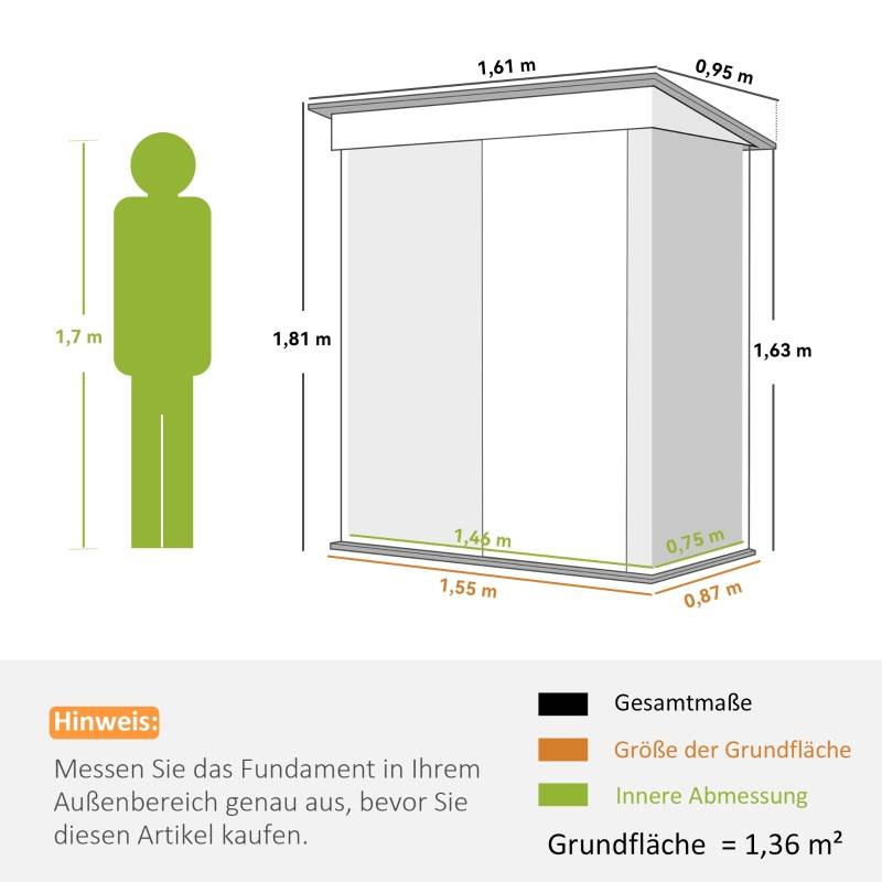 Abri jardin adossable Acier Rangement extérieur avec étagères Gris 161x95cm - ComfortXL Outdoor Living - Image 3