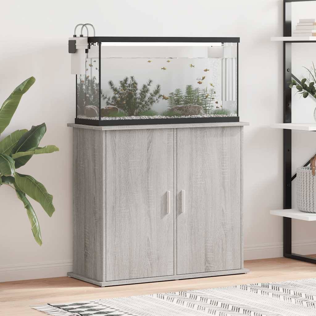 Meuble Aquarium Compact Rangement Fermé Bois d'ingénierie Sonoma Gris 81 cm - ComfortXL Outdoor Living - Image 1