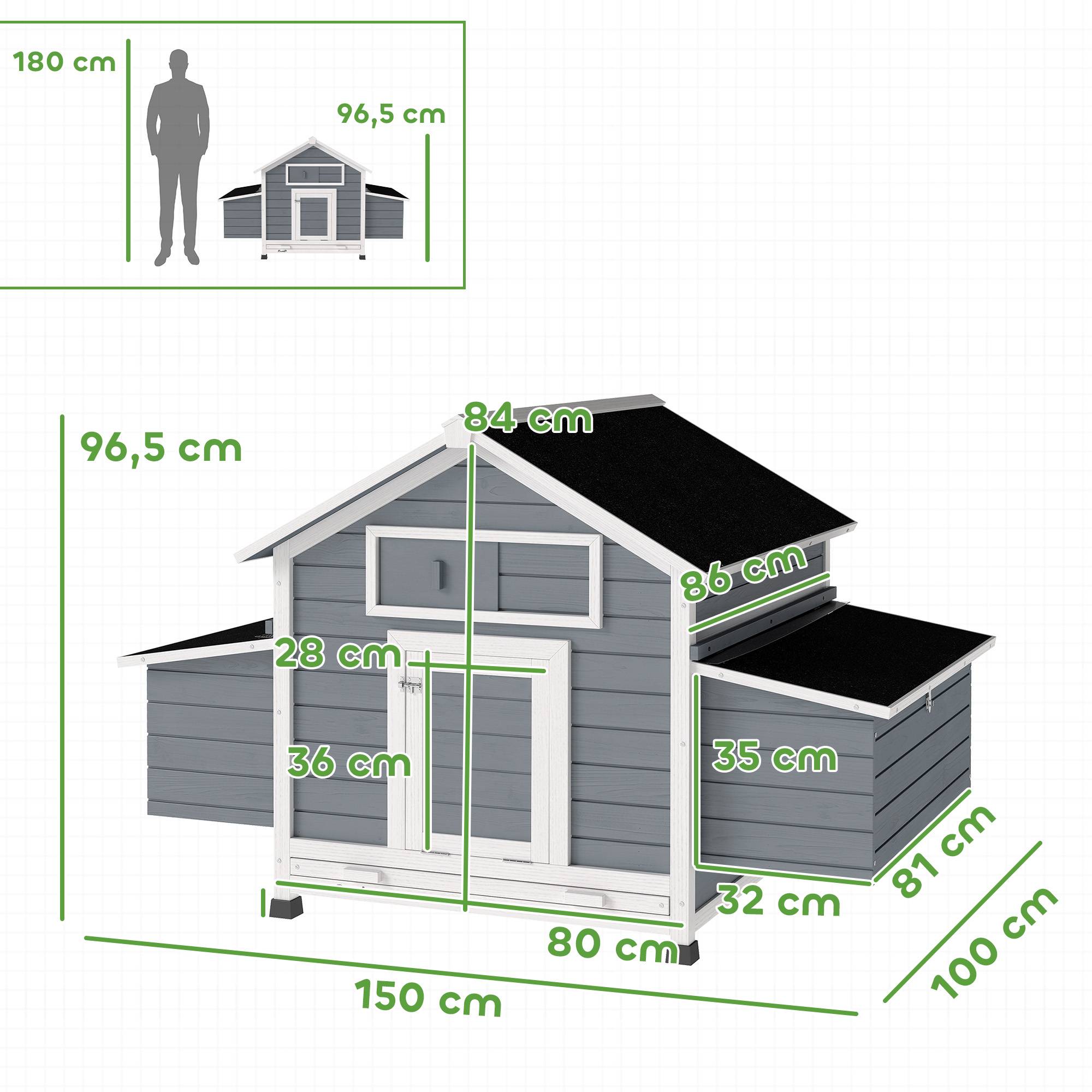 Sans Marque - Poulailler bois extérieur 2 nids plateau amovible perchoirs toit étanche 150x100x96,5 cm gris - Image 5