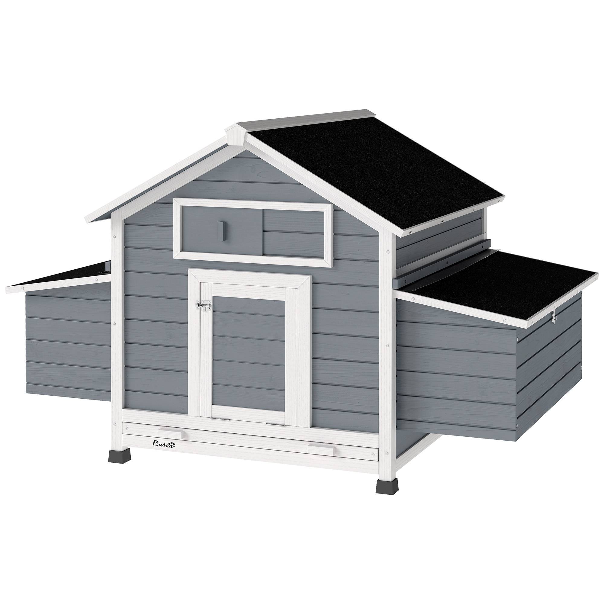 Sans Marque - Poulailler bois extérieur 2 nids plateau amovible perchoirs toit étanche 150x100x96,5 cm gris - Image 2
