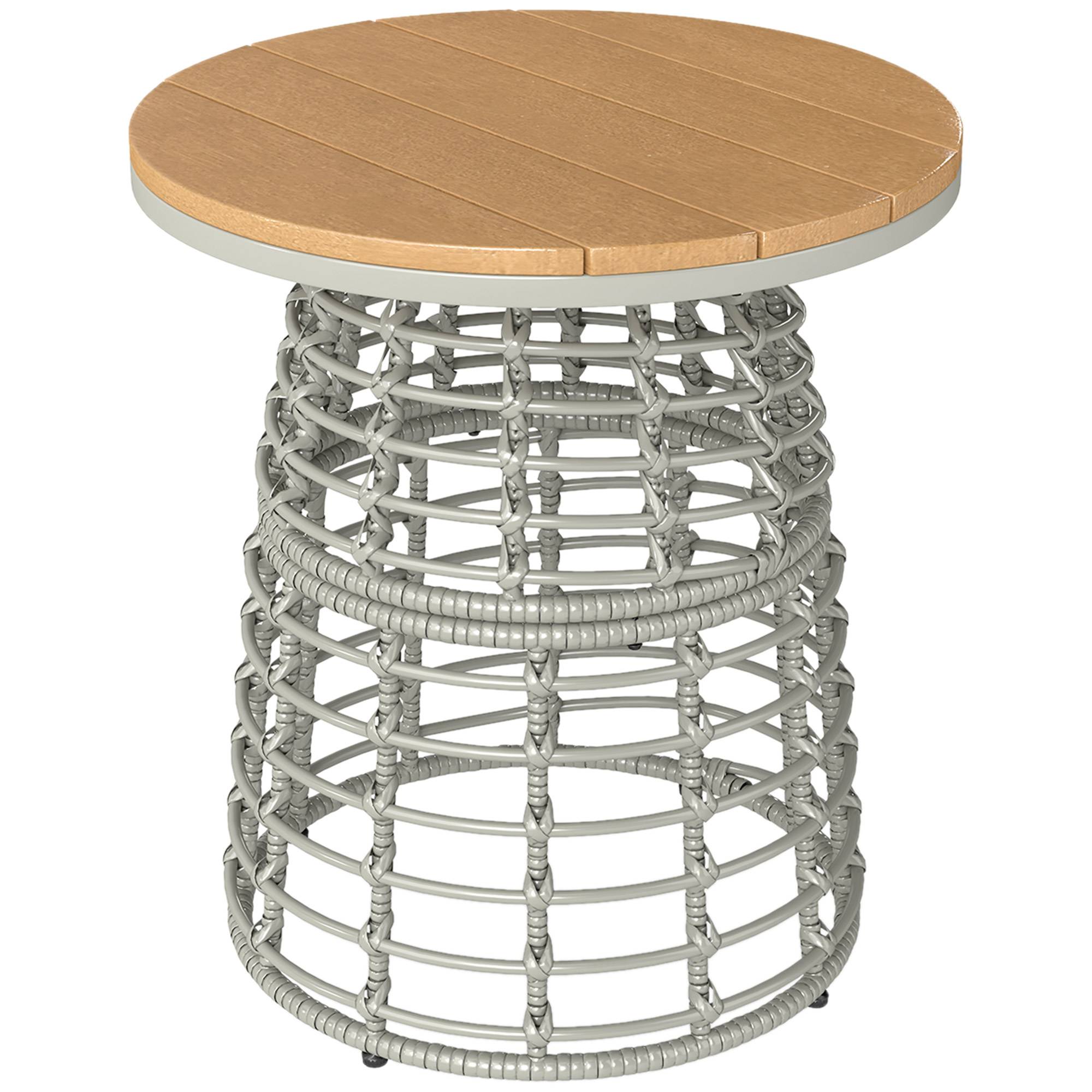 Sans Marque - Table basse de jardin table d'appoint extérieur ronde en résine aspect rotin acier et plateau composite Ø45 x 50 cm gris - Image 2