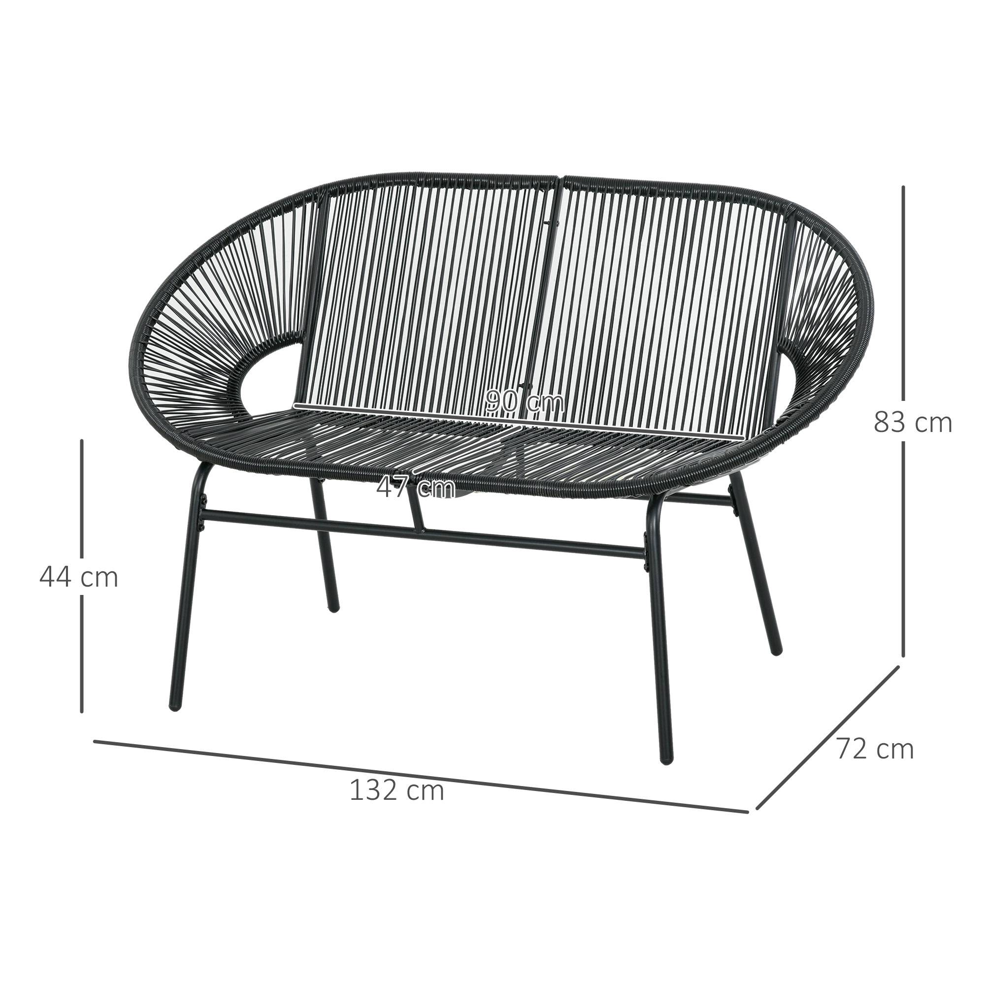 Sans Marque - Banquette banc de jardin 2 places en métal et cordage en résine avec 2 coussins - dim. 132L x 72l x 83H cm - noir - Image 5