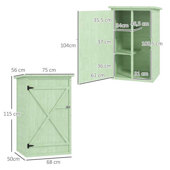ComfortXL - Armoire de jardin en bois de sapin vert 75 x 56 x 115 cm rangement compact avec étagères et porte verrouillable - Image 3