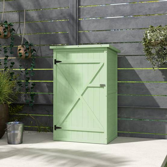 ComfortXL - Armoire de jardin en bois de sapin vert 75 x 56 x 115 cm rangement compact avec étagères et porte verrouillable - Image 9