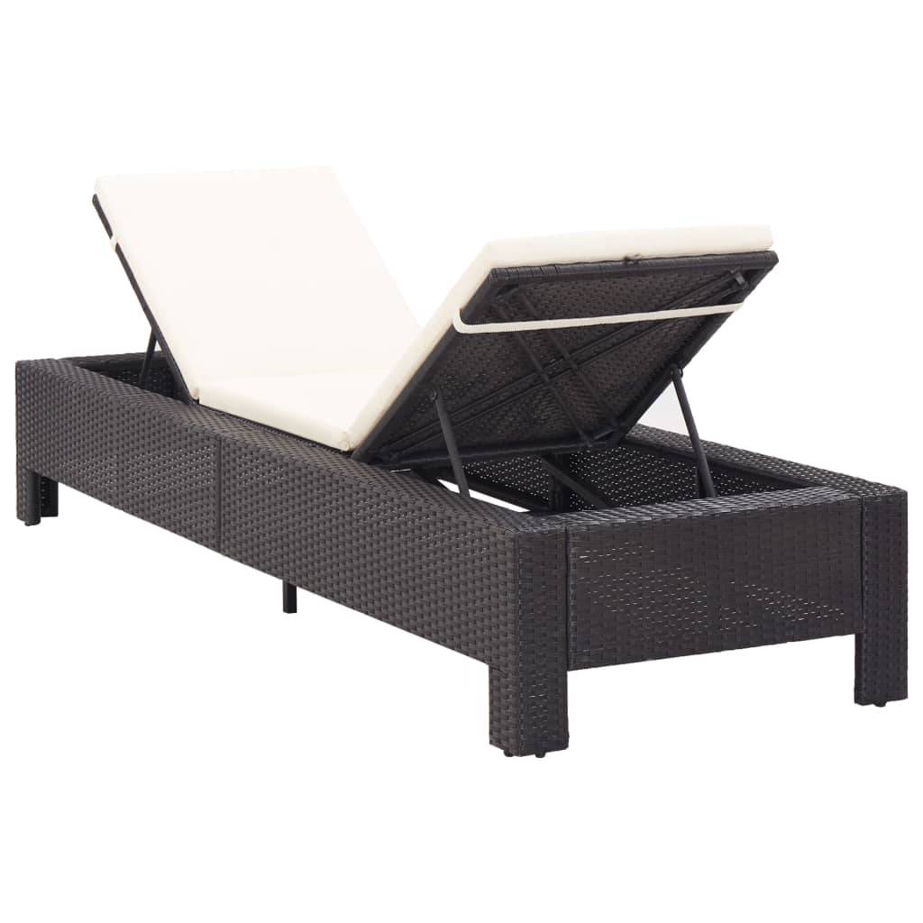 Helloshop26 - Transat chaise longue bain de soleil avec coussin noir résine tressée - Image 3