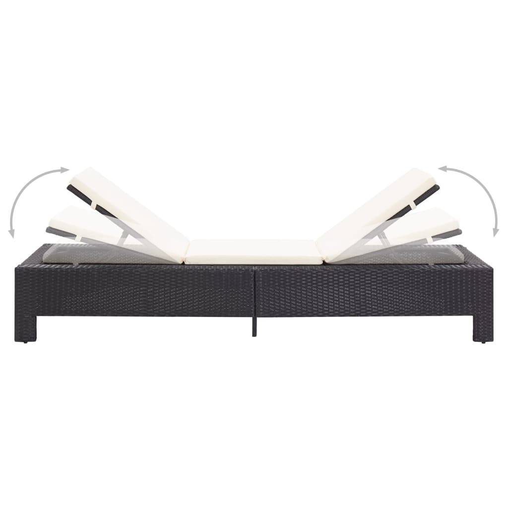 Helloshop26 - Transat chaise longue bain de soleil avec coussin noir résine tressée - Image 4