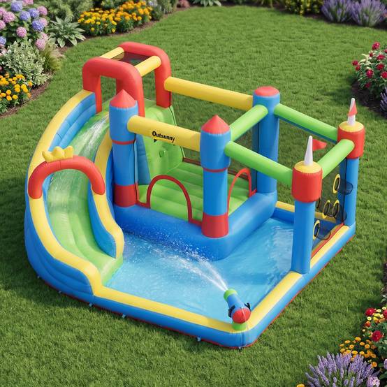 Château gonflable aire de jeux avec toboggan trampoline piscines + 3-8 ans 390 x 300 x 197 cm - multicolore - Image 10