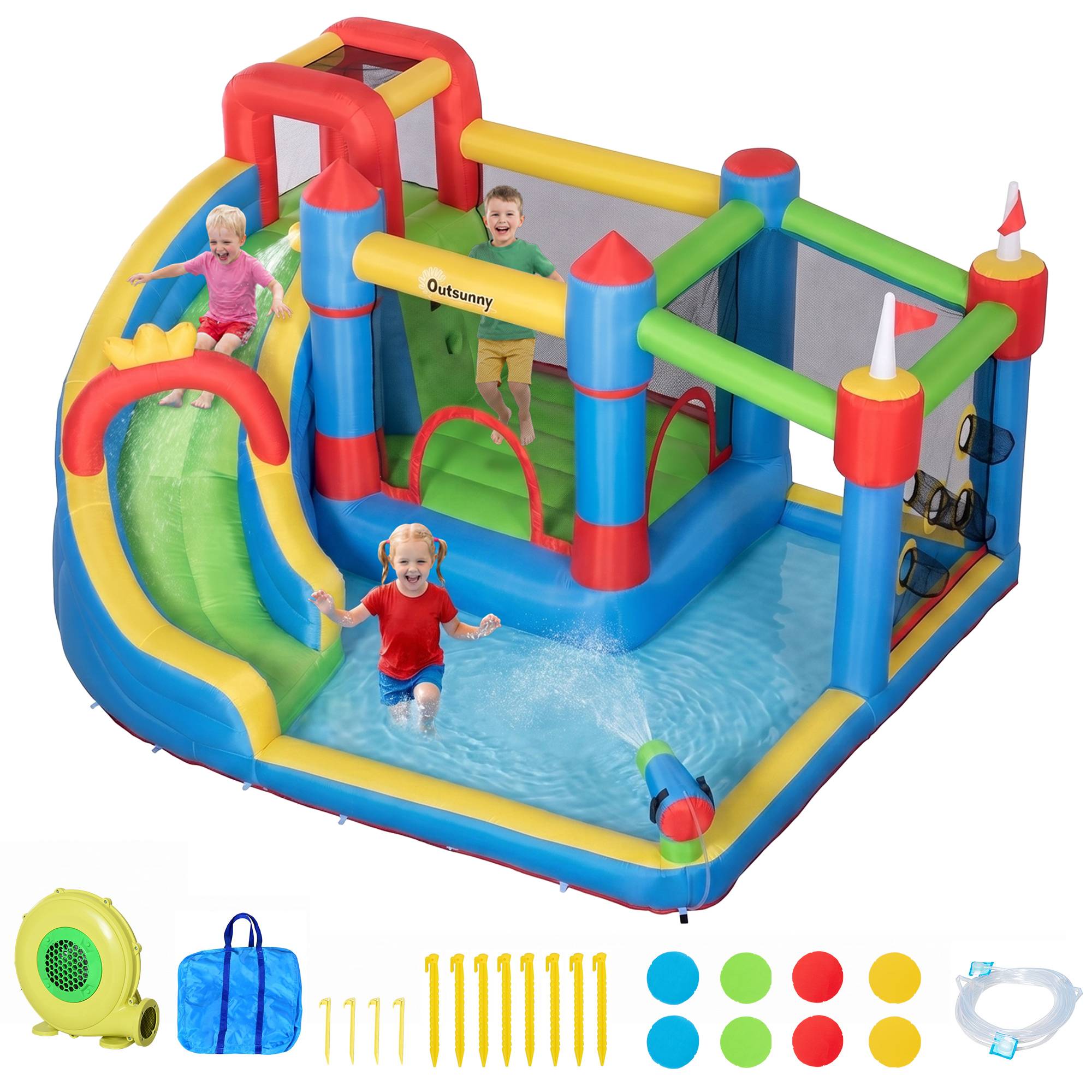 Château gonflable aire de jeux avec toboggan trampoline piscines + 3-8 ans 390 x 300 x 197 cm - multicolore - Image 1