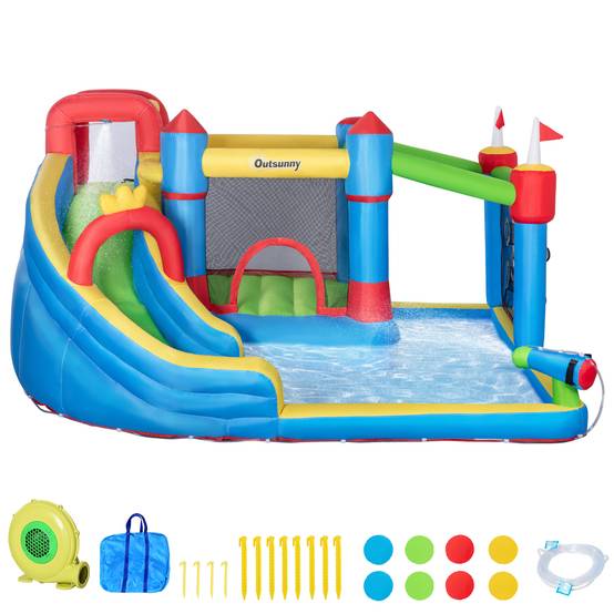 Château gonflable aire de jeux avec toboggan trampoline piscines + 3-8 ans 390 x 300 x 197 cm - multicolore - Image 2