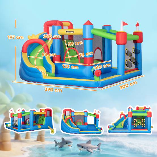 Château gonflable aire de jeux avec toboggan trampoline piscines + 3-8 ans 390 x 300 x 197 cm - multicolore - Image 5