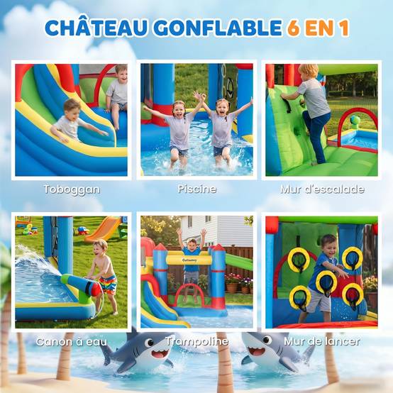 Château gonflable aire de jeux avec toboggan trampoline piscines + 3-8 ans 390 x 300 x 197 cm - multicolore - Image 6