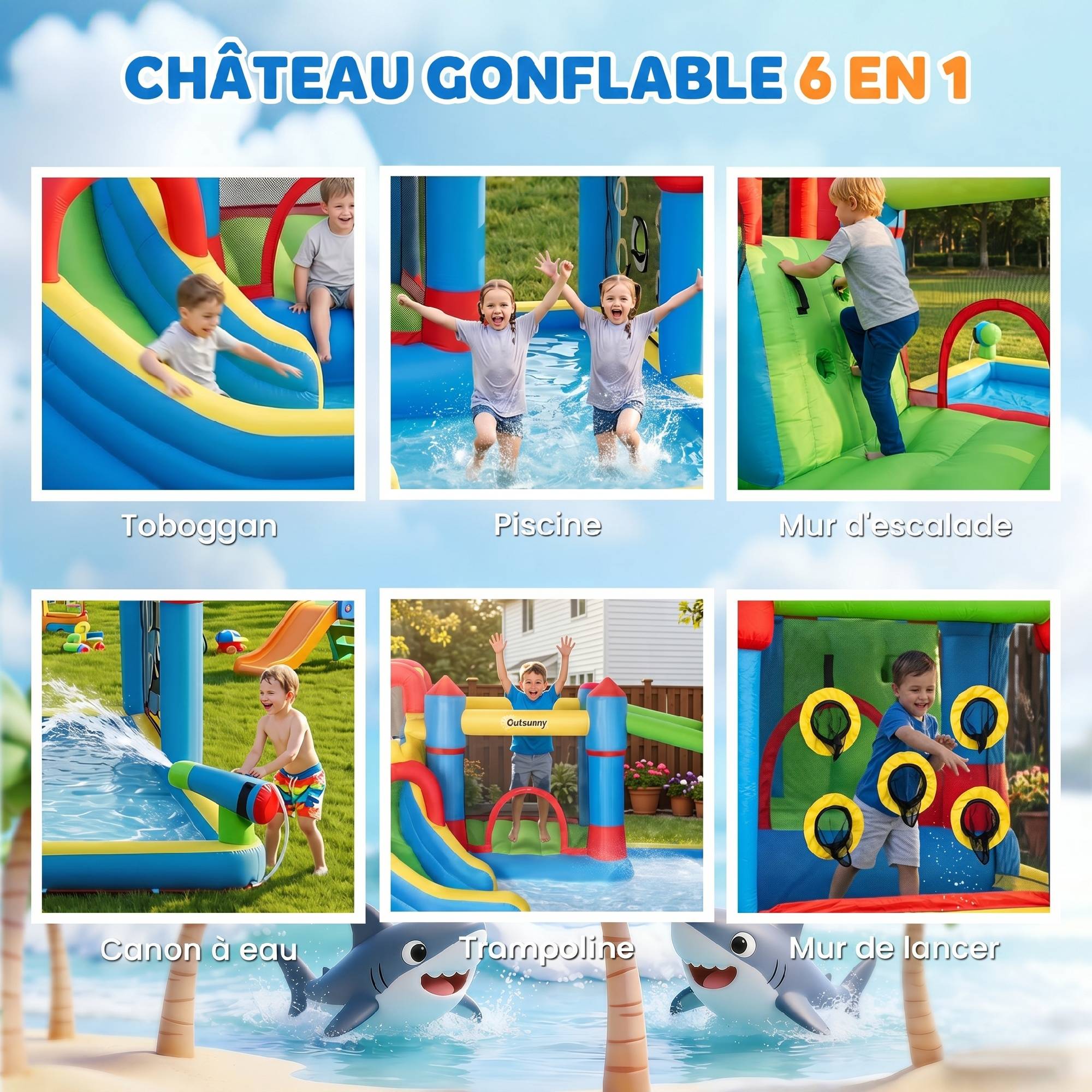Château gonflable aire de jeux avec toboggan trampoline piscines + 3-8 ans 390 x 300 x 197 cm - multicolore - Image 6