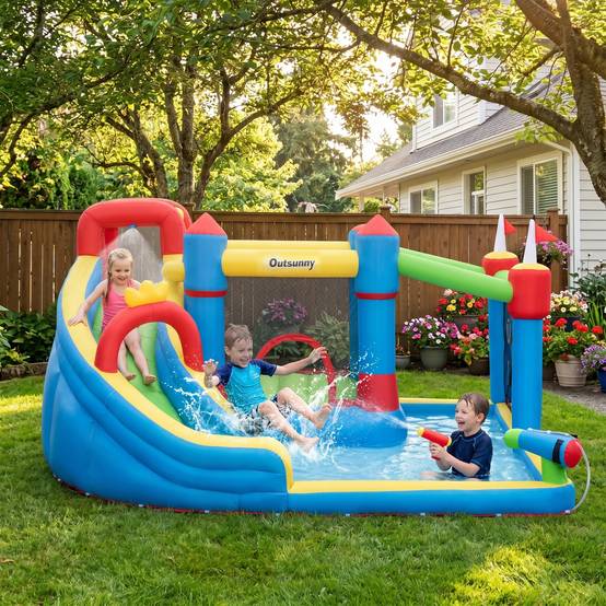 Château gonflable aire de jeux avec toboggan trampoline piscines + 3-8 ans 390 x 300 x 197 cm - multicolore - Image 4