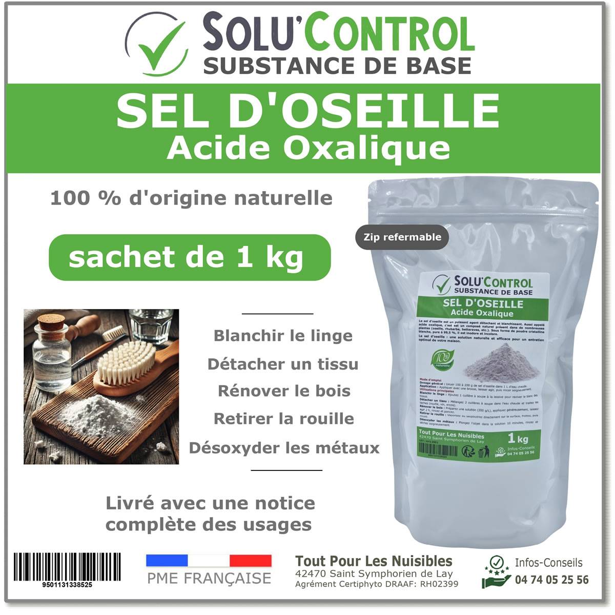 Sel d’Oseille 1 kg - Acide Oxalique 100% Naturel - Blanchir, Détacher, Rénover et Désoxyder - Image 1