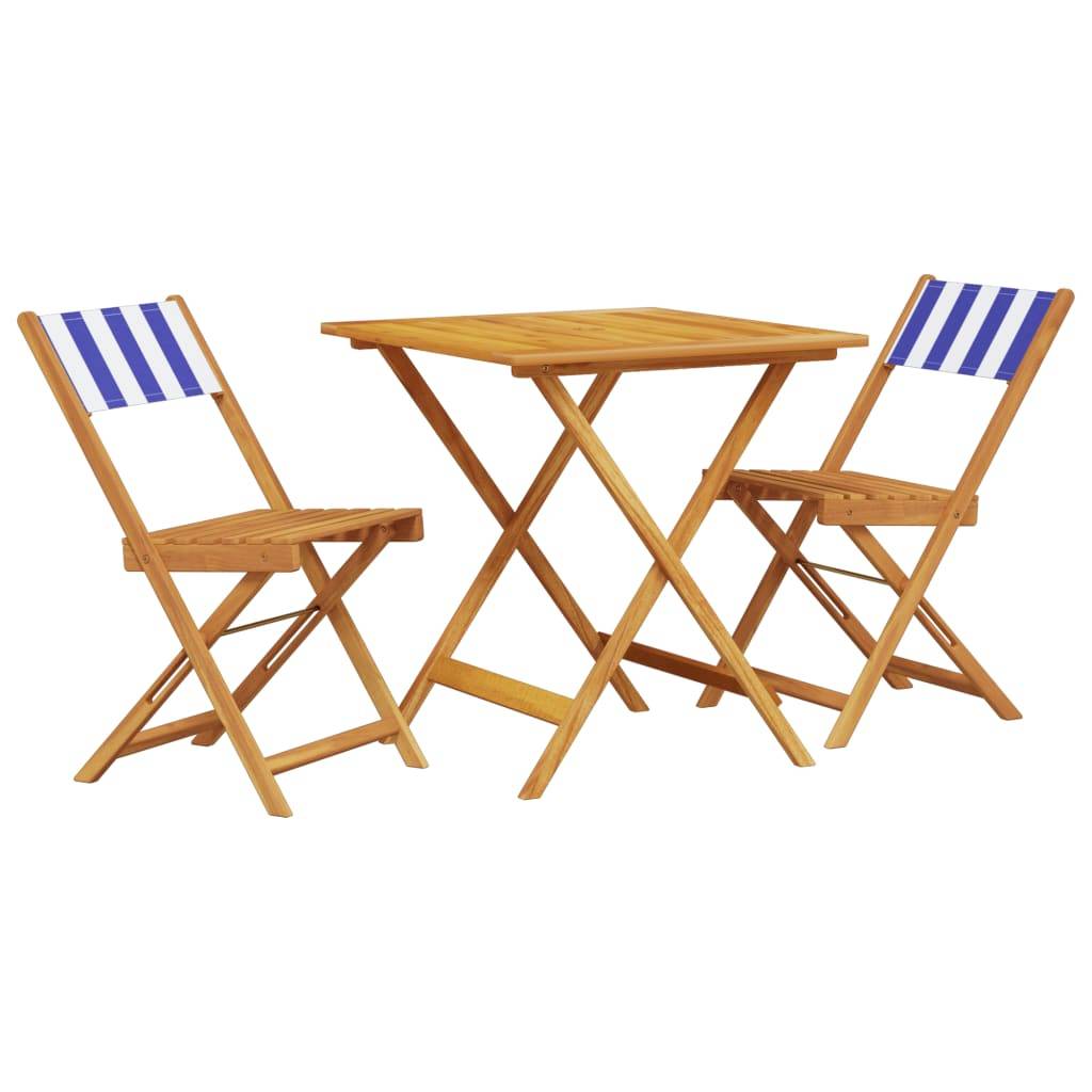 Maison Chic - Ensemble 3 pcs de bistro - Salon De Jardin - Mobilier extérieur bleu et blanc tissu et bois massif MI611