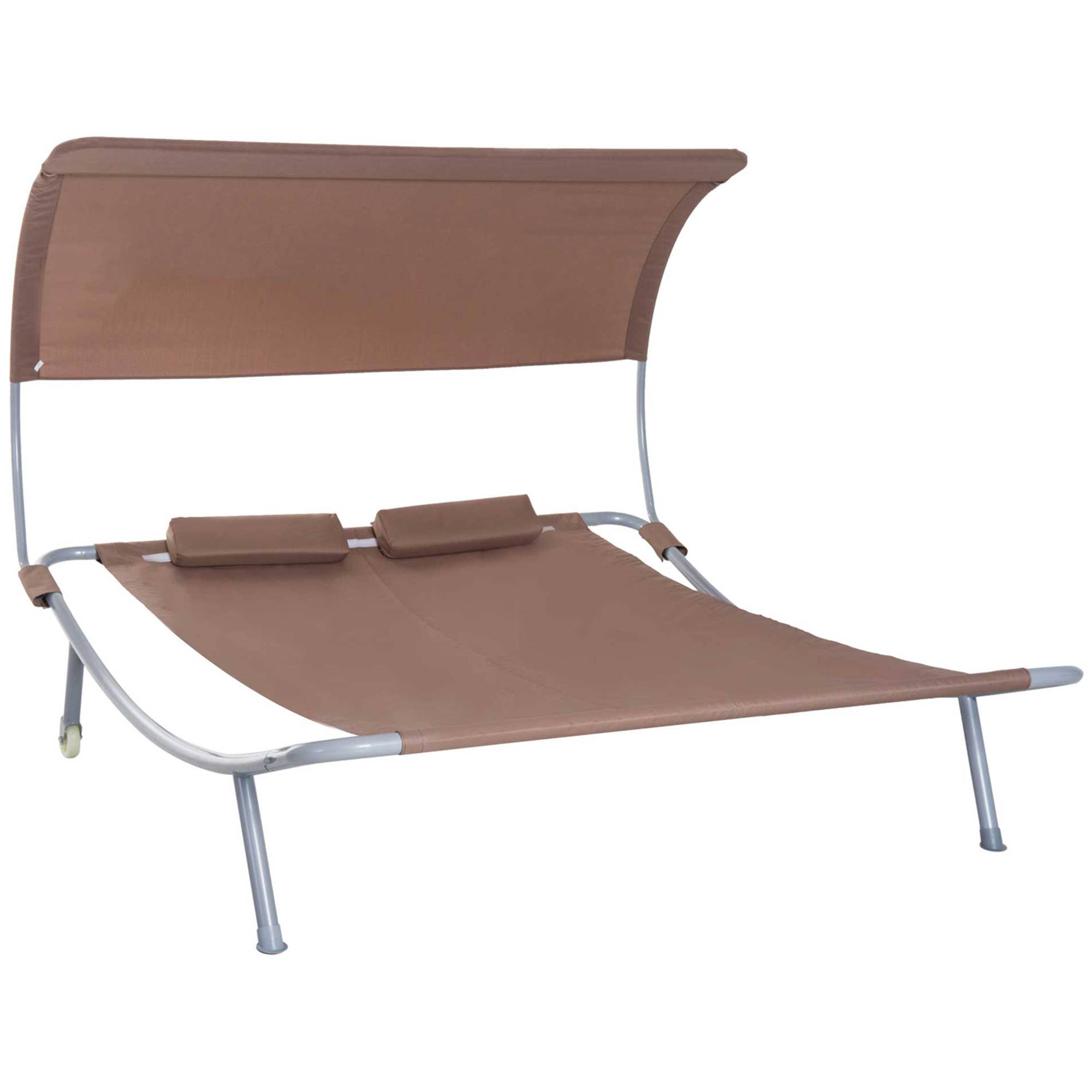 Bain de Soleil 2 Places Transat Contemporain Toit réglabl - 200x170x130cm Métal Marron foncé fr102 - Image 1