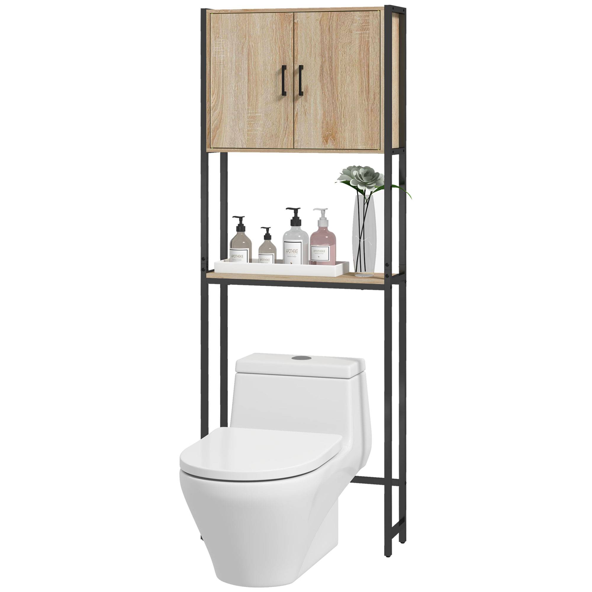 Sans Marque - Étagère toilettes meuble salle bain dessus toilette WC placard 2 portes étagère ouverte - Image 2