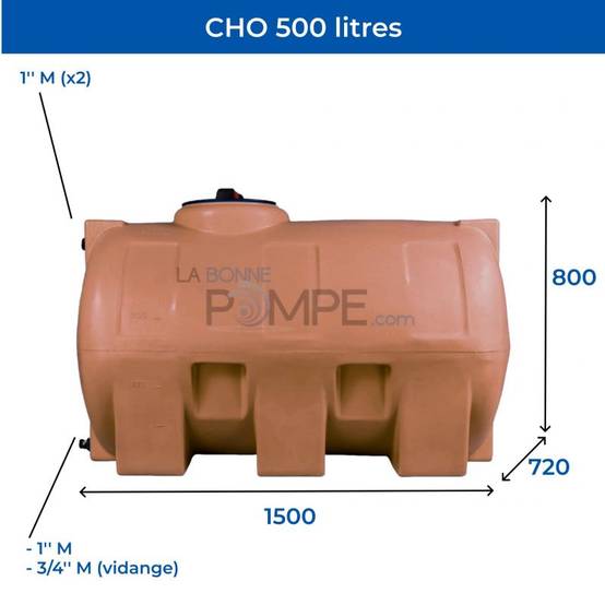 Cuve récupération eau de pluie 500L - Réservoir aérien horizontal Terracotta - Polyéthylène - ELBI CHO - Image 2
