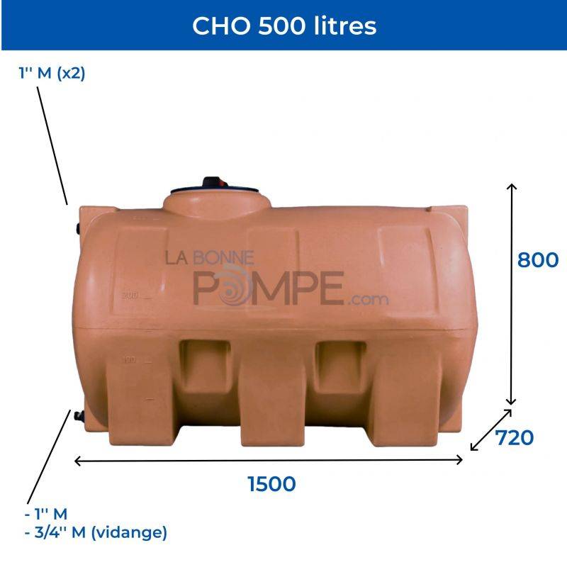 Cuve récupération eau de pluie 500L - Réservoir aérien horizontal Terracotta - Polyéthylène - ELBI CHO - Image 2