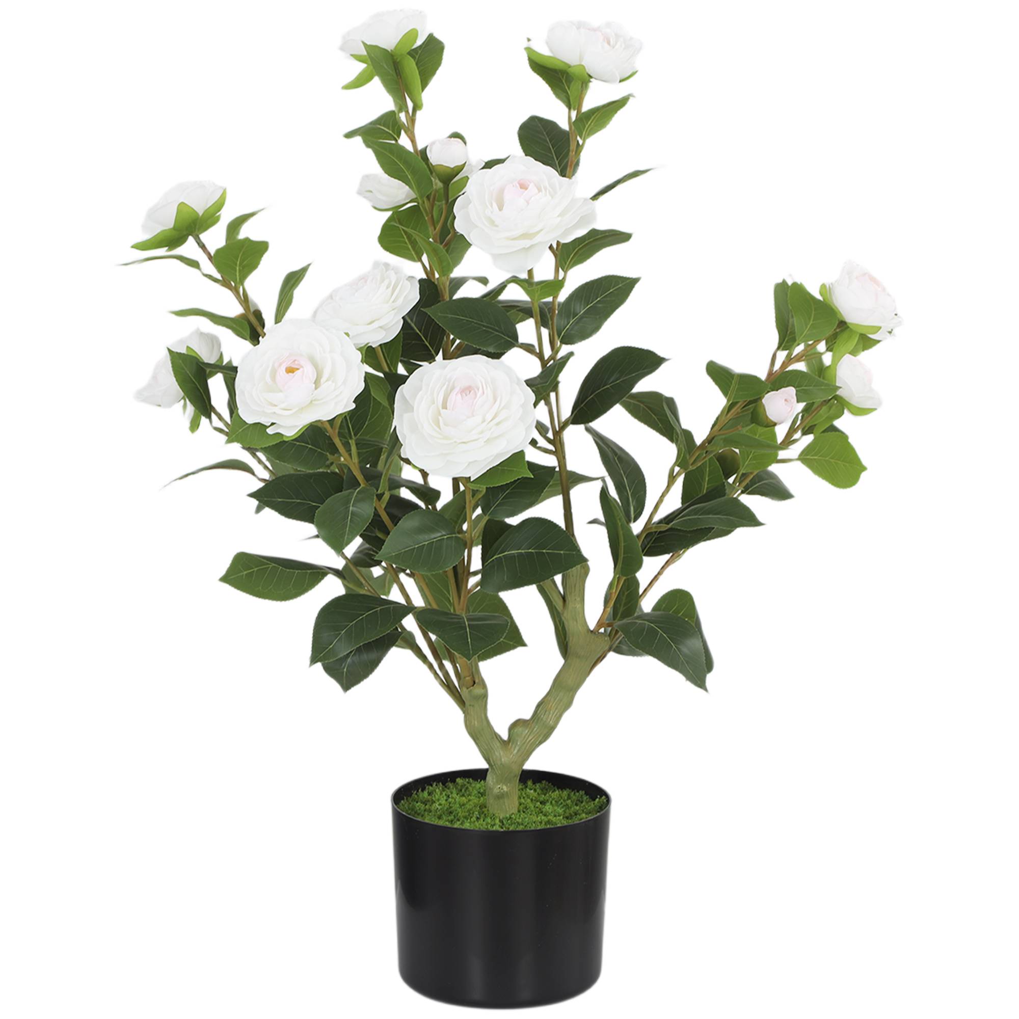 Sans Marque - Camélia artificiel 65 cm pot fleurs réalistes 116 feuilles mousse blanche - Image 1