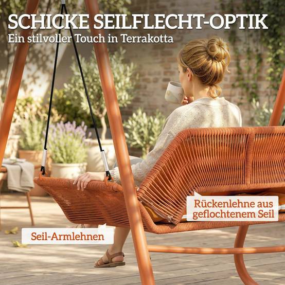 Balancelle de jardin 2 places métal balcon extérieur design corde terracotta - ComfortXL Outdoor Living - Image 7