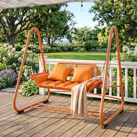 Balancelle de jardin 2 places métal balcon extérieur design corde terracotta - ComfortXL Outdoor Living - Image 3
