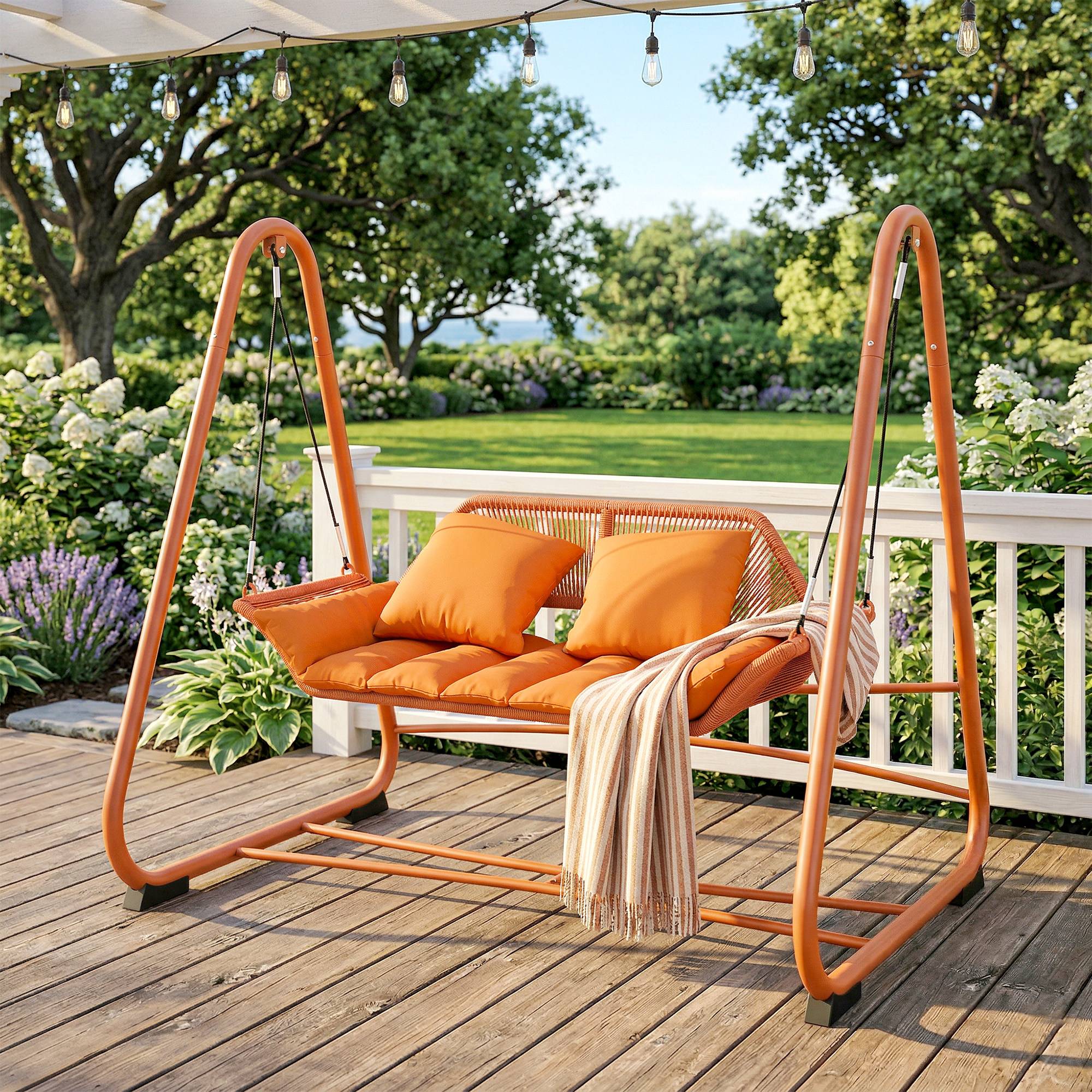Balancelle de jardin 2 places métal balcon extérieur design corde terracotta - ComfortXL Outdoor Living - Image 3