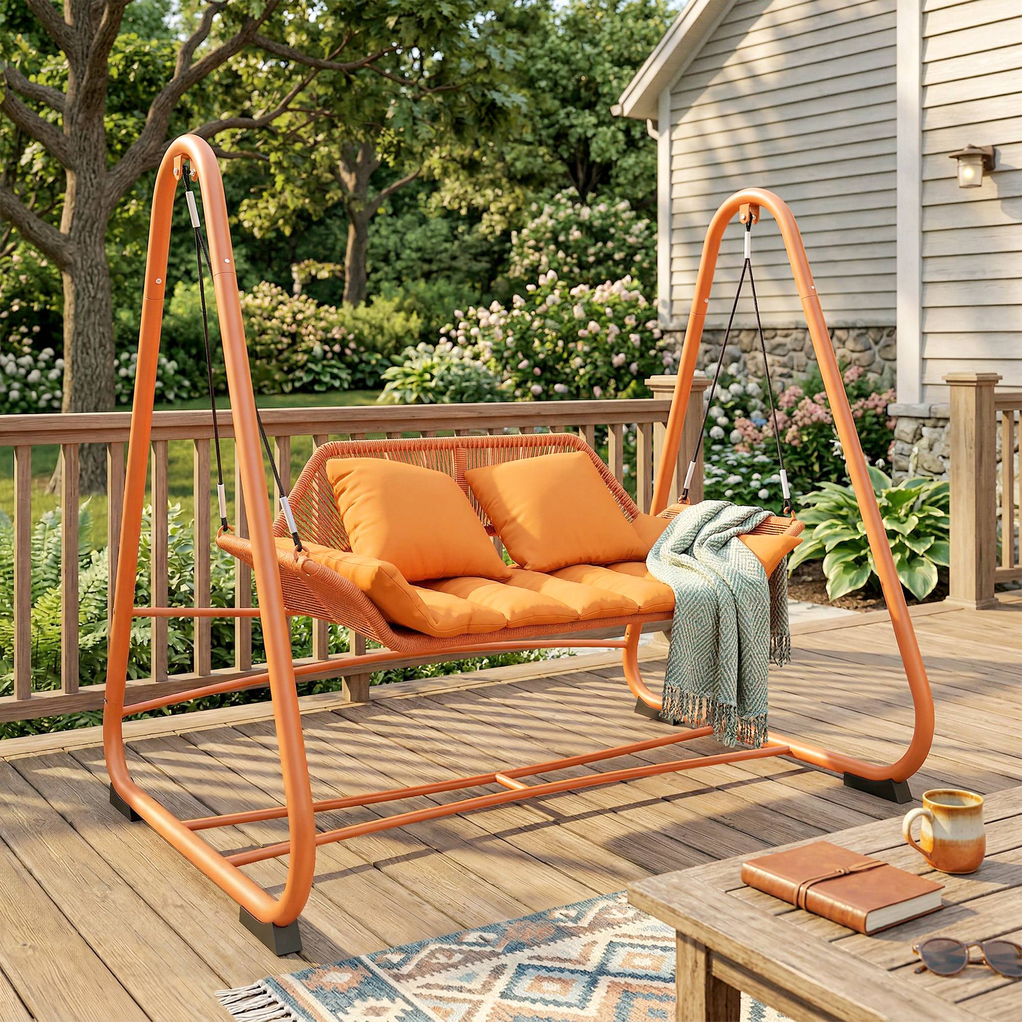 Balancelle de jardin 2 places métal balcon extérieur design corde terracotta - ComfortXL Outdoor Living - Image 4