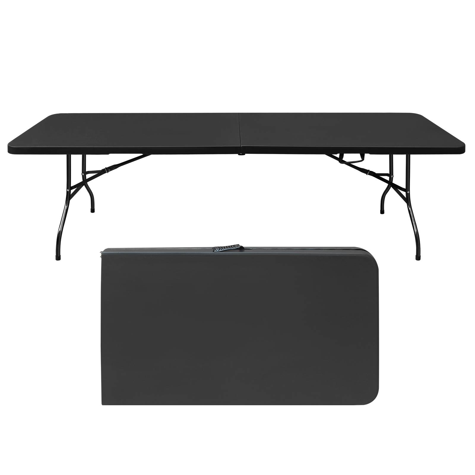 Table pliante 244cm portable avec poignée, adaptée fêtes camping, charge 135kg noire - Image 1