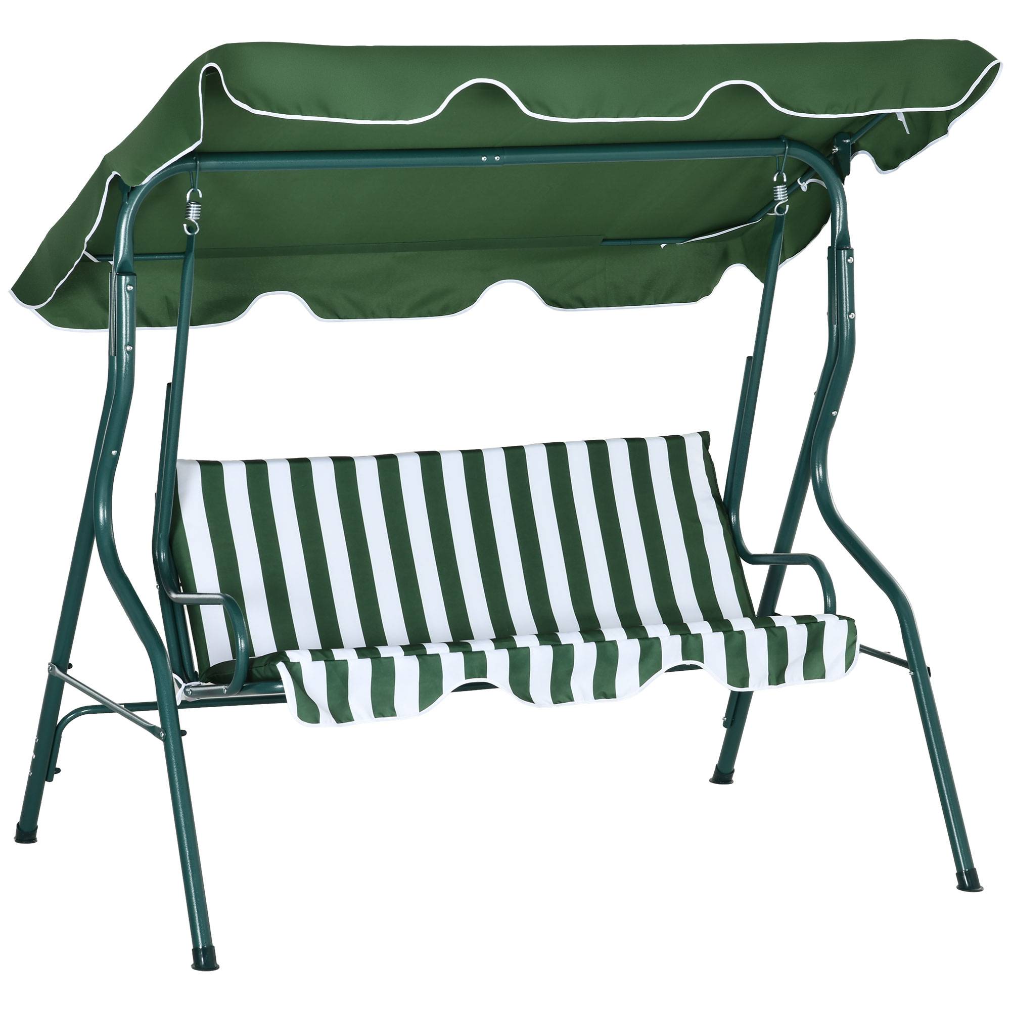 Outsunny - Balancelle de jardin 3 places coussins assise dossier vert blanc rayé - Outsunny - Image 1