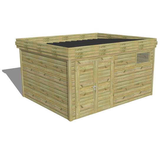 ABRI DE JARDIN bois autoclave 27mm - 4,34x3,44m / 15m2 - Bac acier - Abri Français - Image 1