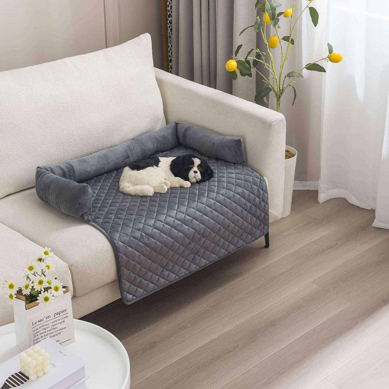 Lit pour chien Lavable - Coussin de canapé - Tapis moelleux pour chien - Pour grande, moyenne et petite 90 x 90 cm Gris foncé