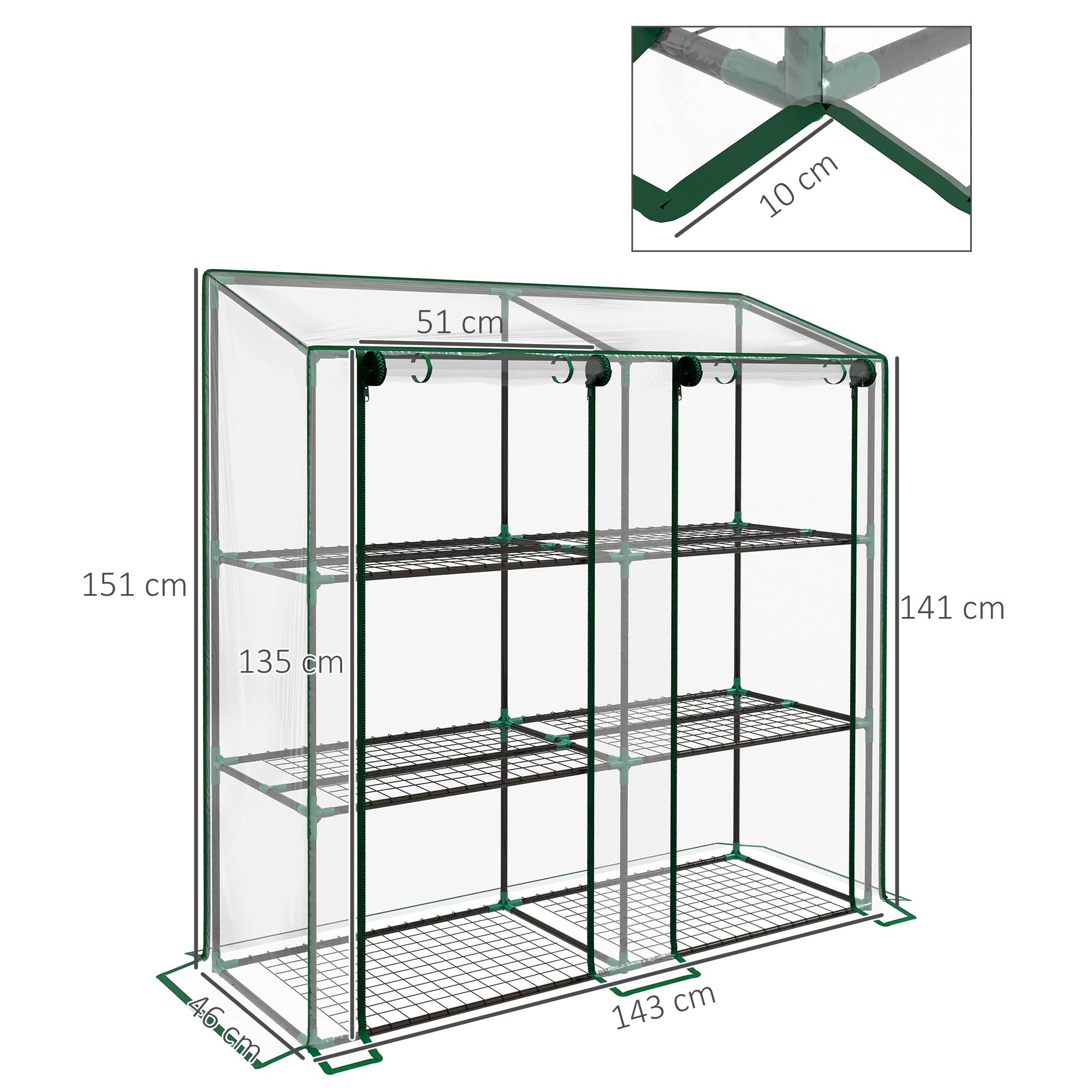 Maison Chic - Mini serre de jardin 3 niveaux avec bâche en plastique, 2 portes enroulables, 6 étagères, 143x46x141/151cm - Image 5