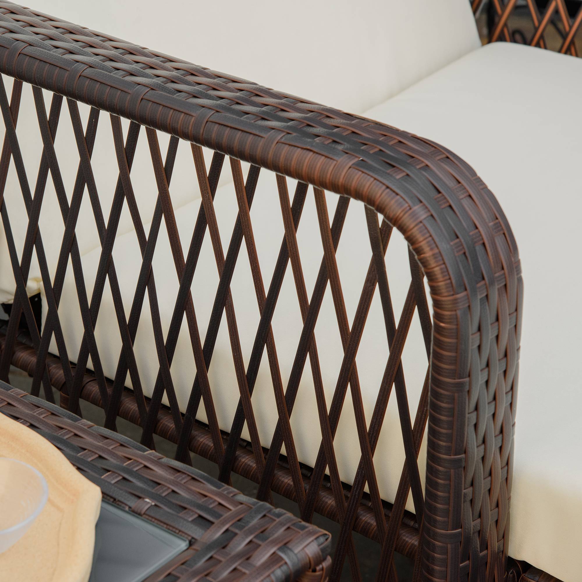 Outsunny - Bain de soleil transat design colonial avec table basse et matelas - dossier inclinable - résine tressée, polyester - marron crème - Outsunny - Image 7