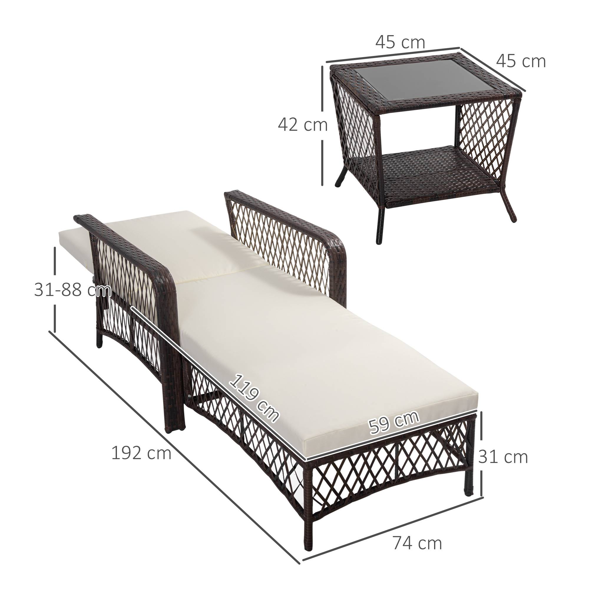 Outsunny - Bain de soleil transat design colonial avec table basse et matelas - dossier inclinable - résine tressée, polyester - marron crème - Outsunny - Image 3