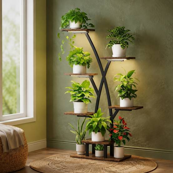 Étagère à Plantes Intérieures 7 Niveaux avec Lumières de Croissance Métal pour Décoration Maison - Image 3
