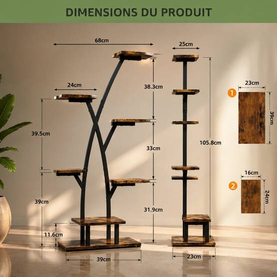 Étagère à Plantes Intérieures 7 Niveaux avec Lumières de Croissance Métal pour Décoration Maison - Image 7