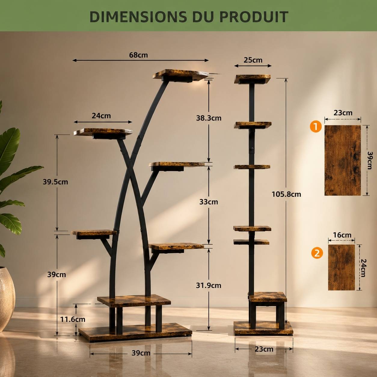 Étagère à Plantes Intérieures 7 Niveaux avec Lumières de Croissance Métal pour Décoration Maison - Image 7