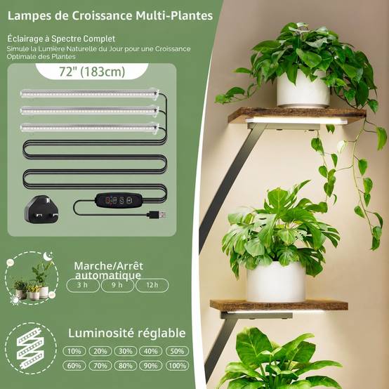 Étagère à Plantes Intérieures 7 Niveaux avec Lumières de Croissance Métal pour Décoration Maison - Image 6