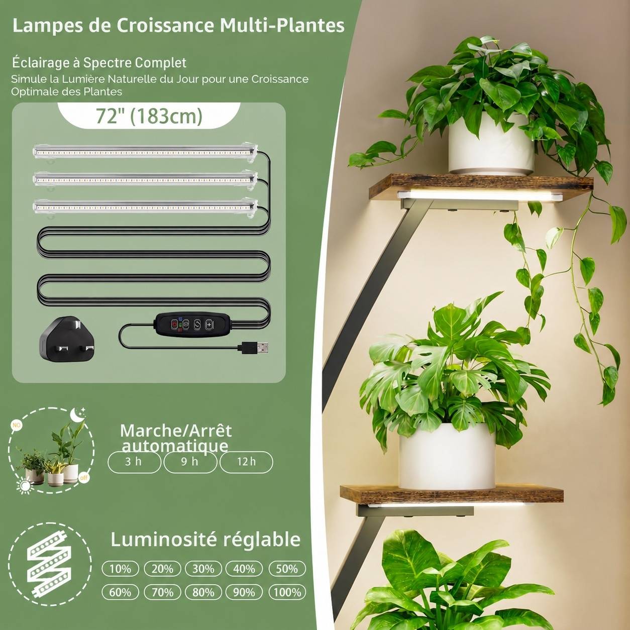 Étagère à Plantes Intérieures 7 Niveaux avec Lumières de Croissance Métal pour Décoration Maison - Image 6