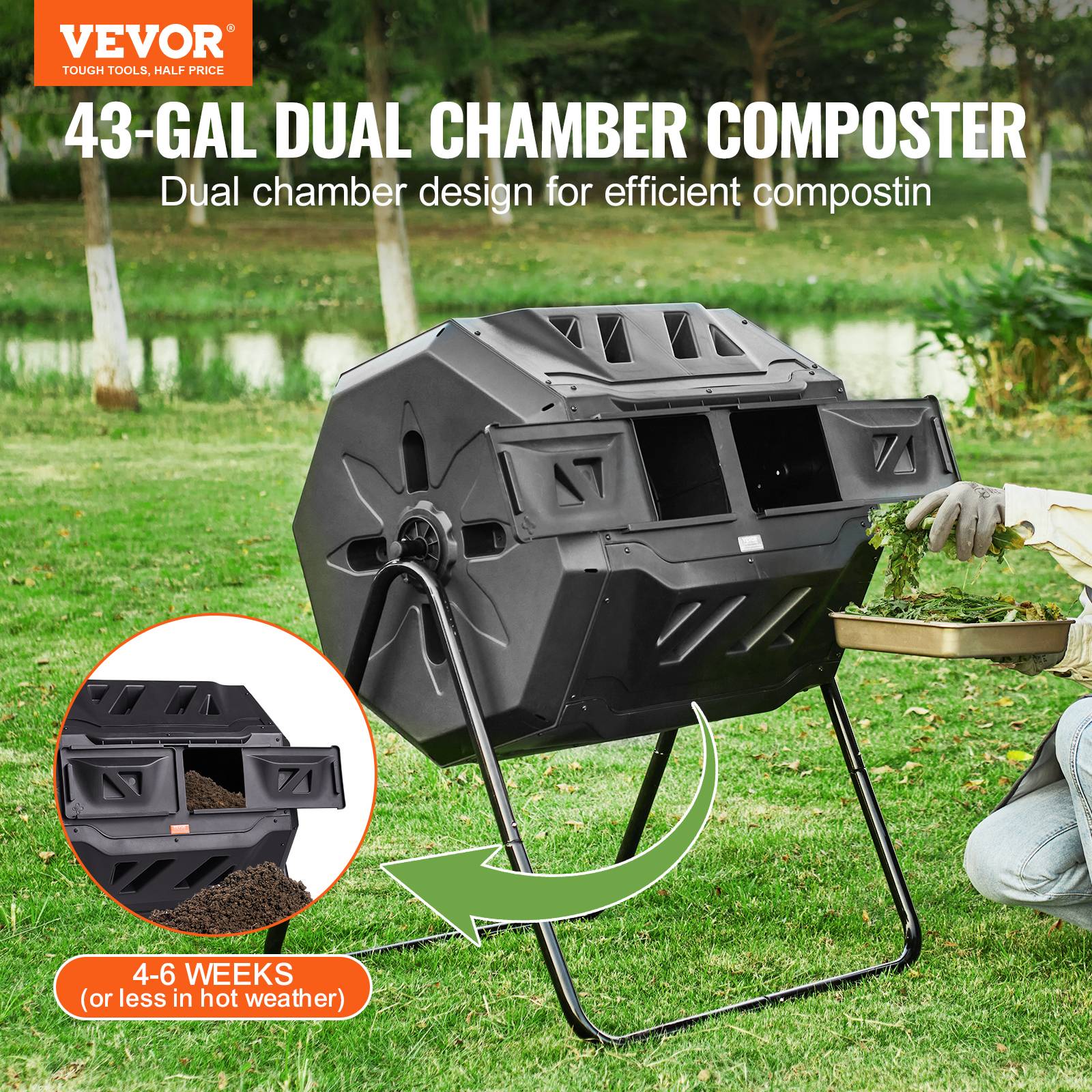 Vevor - VEVOR Composteur jardin rotatif 162,7 L, double chambre. Sans BPA, pour déchets organiques. - Image 2