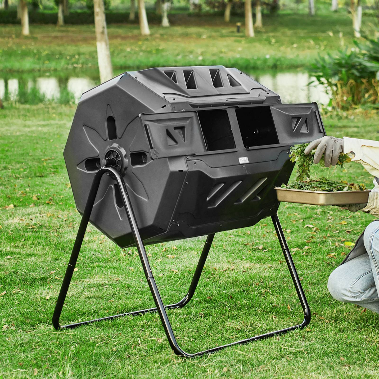 Vevor - VEVOR Composteur jardin rotatif 162,7 L, double chambre. Sans BPA, pour déchets organiques. - Image 8
