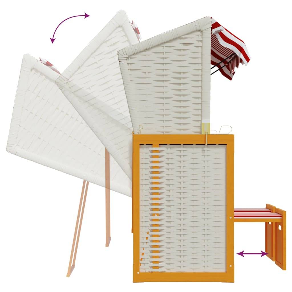 Helloshop26 - Strandkorb avec coussins résine tressée bois solide rouge blanc - Image 6