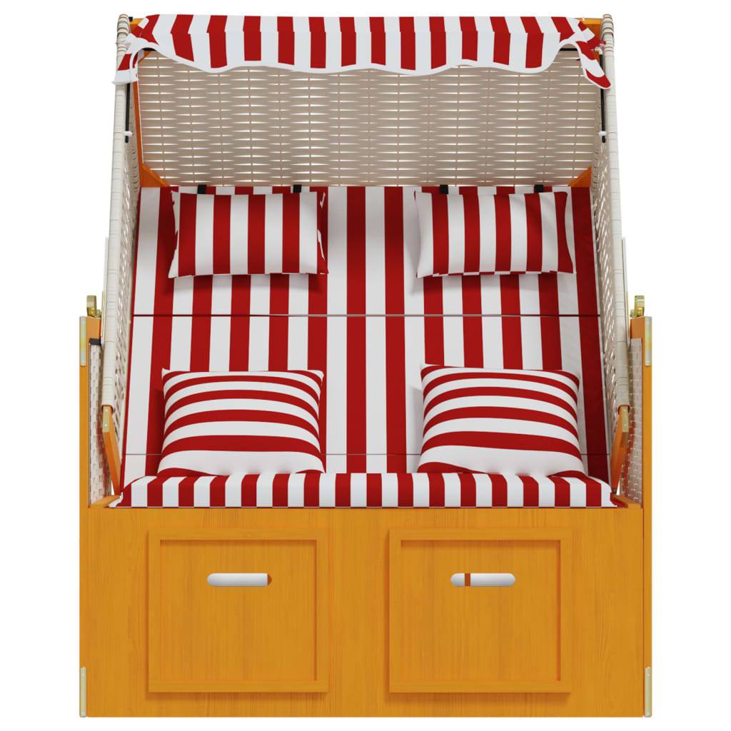 Helloshop26 - Strandkorb avec coussins résine tressée bois solide rouge blanc - Image 5