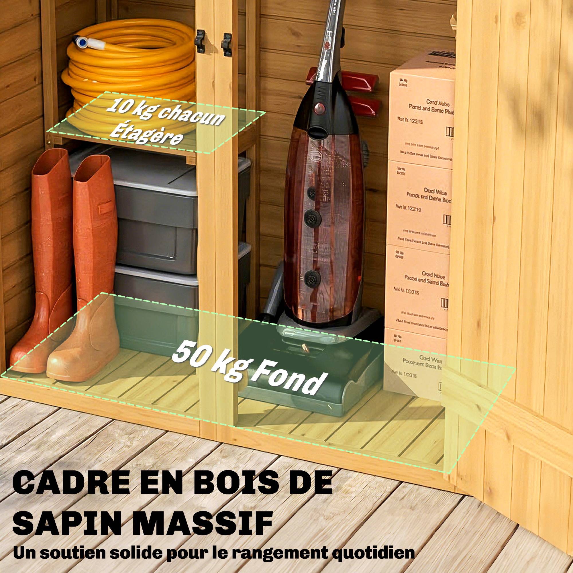 Abri de Rangement en Bois, Cabane de Jardin avec 2 Étagères, Marron - Image 7