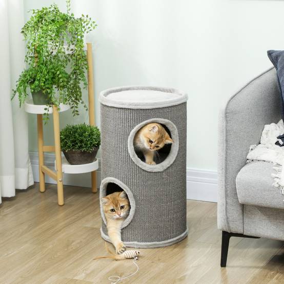 Tour à griffer pour chat, polyester, gris clair 35 x 35 x 60 cm - PANGIVO - Image 2
