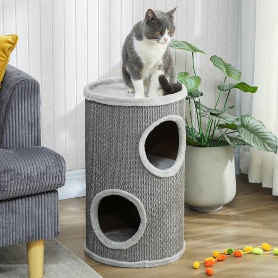 Tour à griffer pour chat, polyester, gris clair 35 x 35 x 60 cm - PANGIVO - Image 7