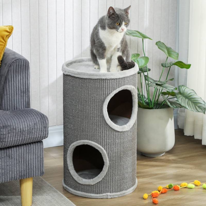 Tour à griffer pour chat, polyester, gris clair 35 x 35 x 60 cm - PANGIVO - Image 7