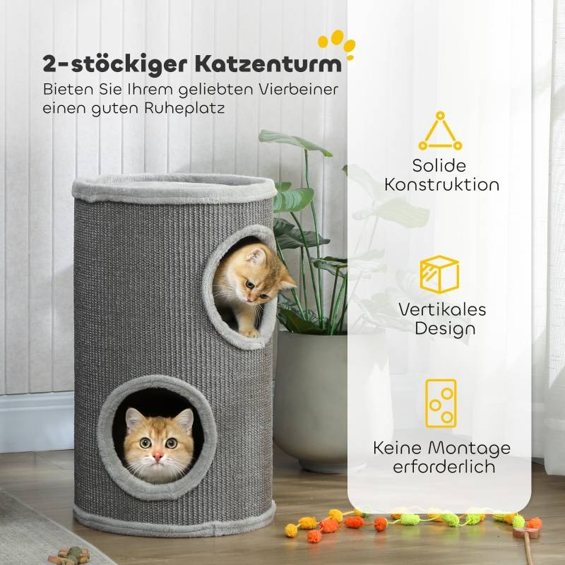 Tour à griffer pour chat, polyester, gris clair 35 x 35 x 60 cm - PANGIVO - Image 4
